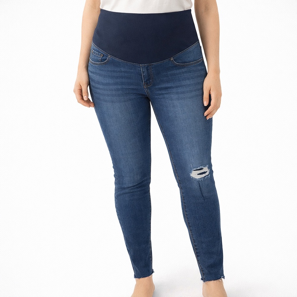 Maternity Dark Blue Skinny Jeans with Over-Belly Panel